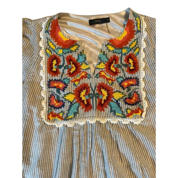 THML Gray and White Striped Dress with Floral Embroidery - Size S - Picture 6 of 14